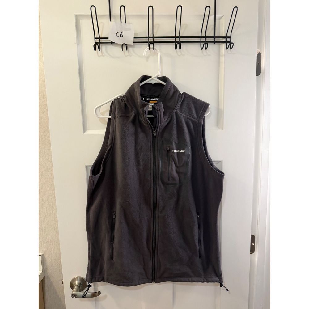 Head Mens Fleece Vest Charcoal Gray Full Zip Sleeveless Jacket Large